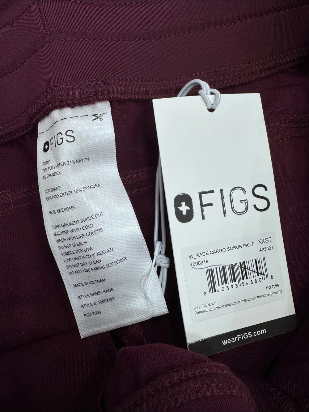 NWT FIGS Kade Cargo Scrub Pants Tall™ size XXS Tall maroon red